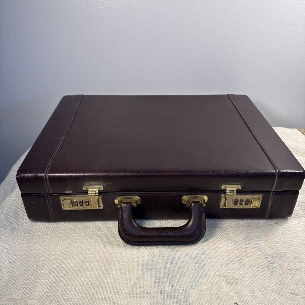 Leather Hardcase Presto Briefcase Vintage Combo Lock 16.5x12” Attache Case